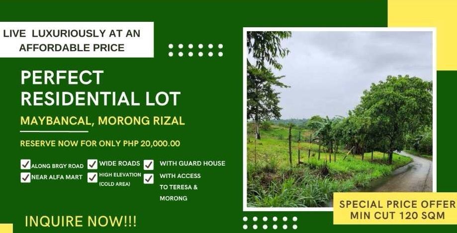 120 sqm Corner Residential Lot for Sale in Maybancal, Morong City, Rizal