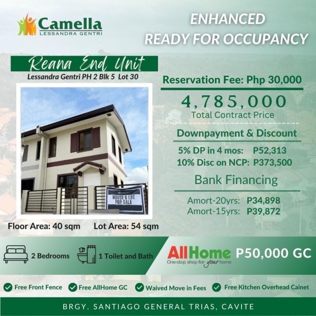 Reana End Unit House For Sale In Camella Lessandra General Trias