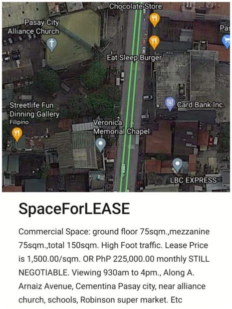 For Lease: 150 sqm Commercial Space at Cementina, Pasay City