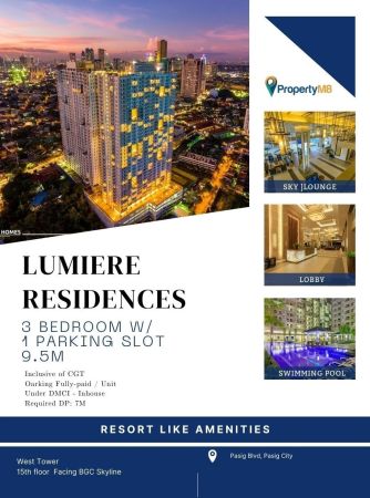Lumiere Residences 3BR Three Bedroom with Parking near BGC and Ortigas with Amaz