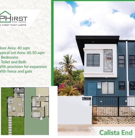 2 Bedroom Calista End Unit for Sale at Phirst Park Homes in Tanza City, Cavite