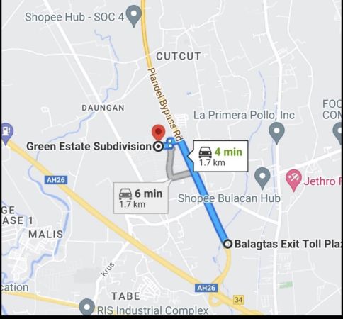 114sqm lot in Green Estates Subdivision very near NLEX Balagtas Toll Exit