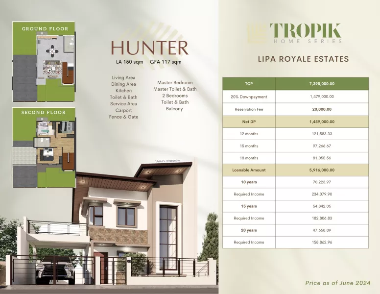 3BR Single Detached in Lipa Royale Estates by YCP Properties-Hunter Model