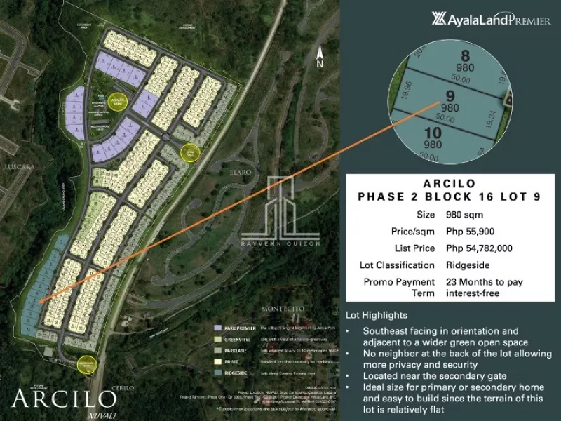 Lot for Sale in Nuvali - Arcilo Phase 2 Block 16 Lot 9 Sta. Rosa, Laguna